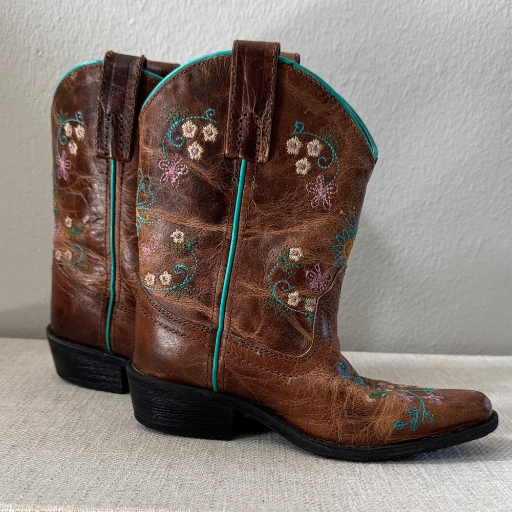 Brown Embroidered Kids Boots